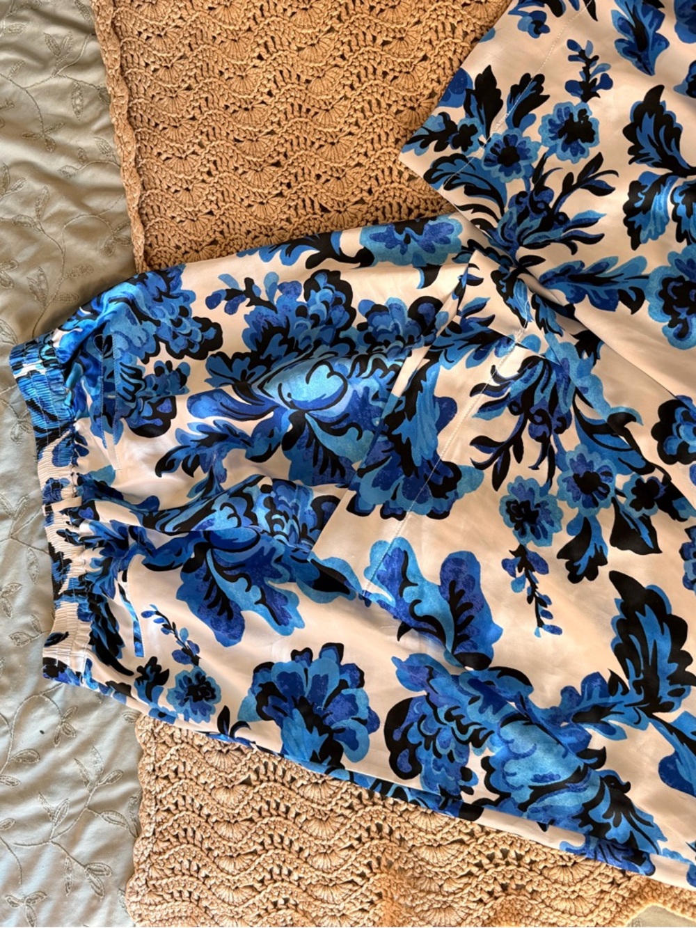 Christian Lacroix Blue and White Floral Satin Pant - Picture 6 of 6